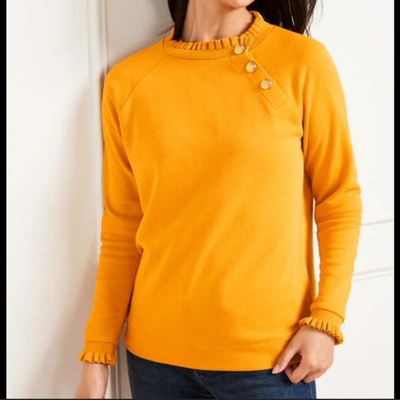 Talbots Tops - TALBOTS RUFFLE TROM RAGLAM SWEATSHIRT MUSTARD GOLD